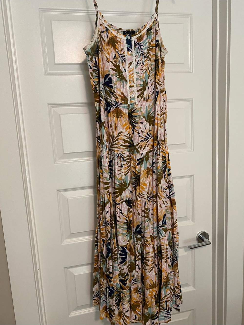 Tropical Print Maxi Sundress - Neutral Multi
